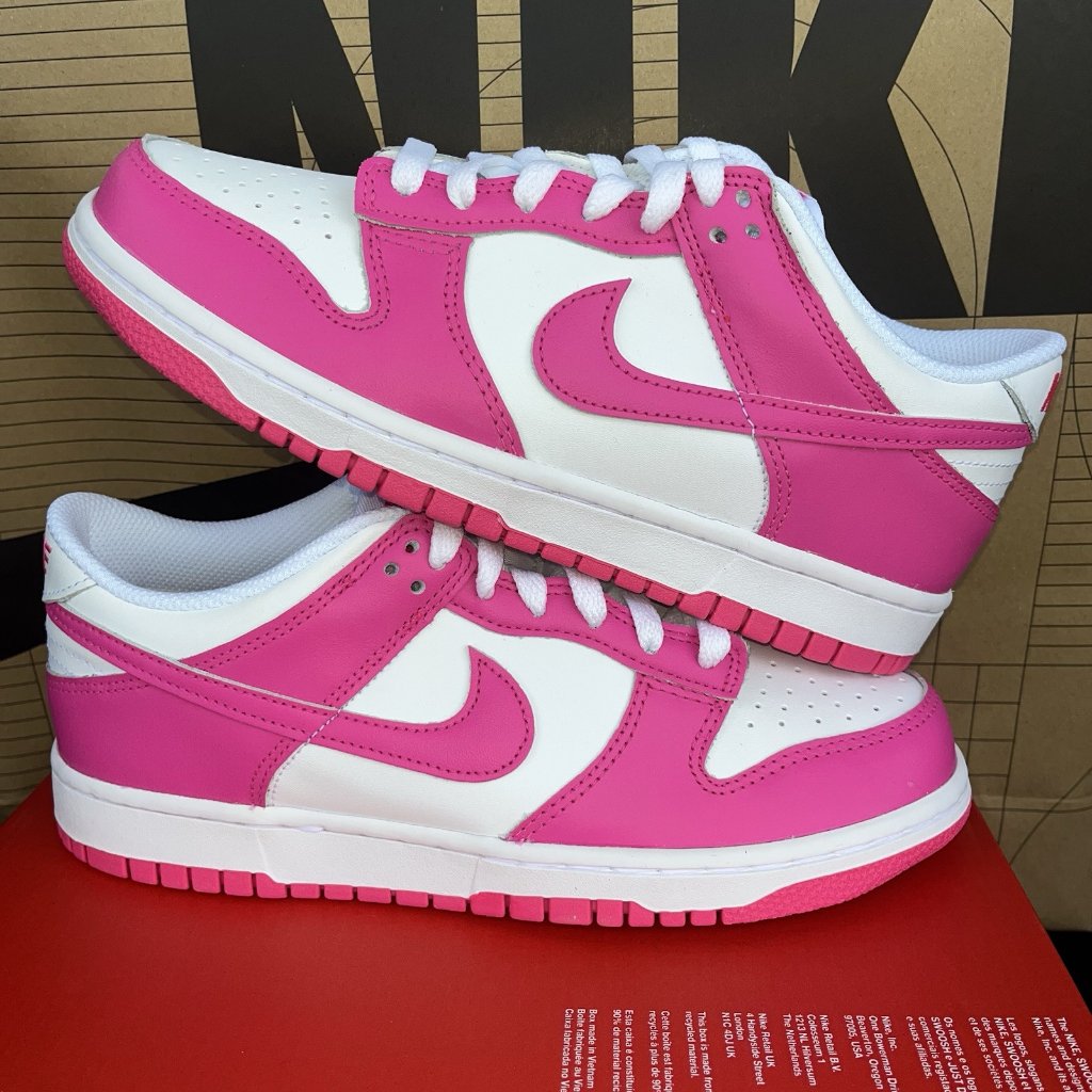 New Nike Dunk Low Gs Laser Fuchsia Pink Barbie Fb9109-102 Women Sz 8.5 / 7y